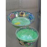 SMALL MALING GREEN GROUND BOWL (DIAMETER 7.5CM) AND ANOTHER MALING BOWL (DIAMETER 11CM)