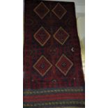 RED GROUND WOVEN WOOLLEN MESHWANI FLOOR RUNNER WITH MULTIPLE MEDALLIONS, 257CM X 66CM