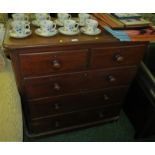 MAHOGANY CHEST OF TWO SHORT OVER THREE LONG DRAWERS WITH WOODEN HANDLES