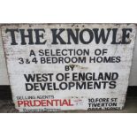 WOODEN ADVERTISING SIGN FOR PRUDENTIAL PROPERTY SERVICES 'THE KNOWLE A SELECTION OF 3 & 4 BEDROOM