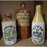 TWO VINTAGE STONEWARE GINGER BEER BOTTLES AND STONEWARE INK JAR