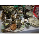 SELECTION OF STUDIO POTTERY ITEMS INCLUDING BOWLS, VASES, TEAPOT, ETC (PLUG REQUIRED)