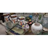 DECORATIVE CHINAWARE INCLUDING GINGER JARS AND THREE LOSOL WARE GRADUATED JUGS