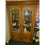 LARGE MODERN LIGHT HARDWOOD RUSTIC STYLE GLAZED TWO DOOR CABINET WITH FOUR ADJUSTABLE SHELVES,