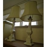 PAIR OF POLISHED STONE TABLE LAMPS WITH SHADES (ONE REWIRE)