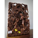 CARVED REDWOOD FAR EASTERN WALL HANGING