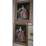 TWO OIL ON BOARD PICTURES OF LADIES IN GILT EFFECT FRAMES