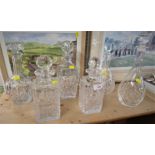 SIX CUT GLASS STOPPERED DECANTERS INCLUDING EDINGBURGH CRYSTAL