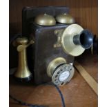 VINTAGE BRASS AND WOODEN DIALER TELEPHONE