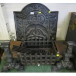 REPRODUCTION CAST IRON FIRE BACK, IRON FIRE GRATE AND FIRE DOGS