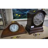 MAHOGANY CASED CHIMING MANTLE CLOCK AND ONE OTHER WOODEN CASED MANTLE CLOCK (WINDING KEYS IN