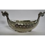 NORWEGIAN 830 WHITE METAL SALT IN FORM OF LONGBOAT WITH GLASS INSERT