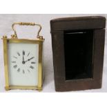 FRENCH BRASS CARRIAGE CLOCK WITH FITTED CASE AND WINDING KEY