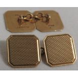 Pair of 9 carat gold square engine turned cufflinks, combined weight 3.7g