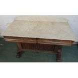 William IV tambour fronted wash stand with marble top, mahogany, with two frieze drawers over a