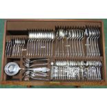 Finnigans of London and Manchester oak two-drawer table canteen of electroplated and bone handled