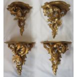 Four gilt wood wall shelf bracket carved with acanthus leaves, dimensions of shelf width 26cm, depth