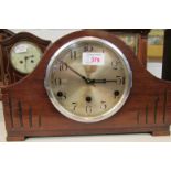 Mahogany cased striking Napoleon mantel clock, c1940s, dial with Arabic chapter marked FOREIGN,