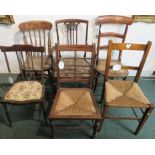 An assortment of six wooden framed side chairs, late Victorian and Edwardian