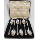 Cased set of silver teaspoons, marks for Sheffield, 1937, maker's stamp Cooper Bros & Sons Ltd,