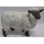 Raku pottery model of a sheep, incised signature K Rudge, height 21cm, length 28cm