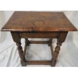 Oak reproduction joined stool, height 46cm, width 43cm, depth 27cm