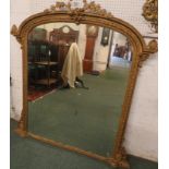 Victorian arch topped overmantel mirror, gilt gesso bead and twist frame with acanthus scrolls and