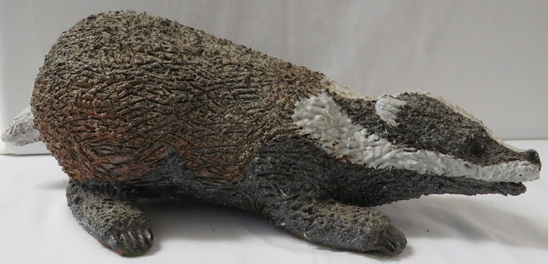 Gil Tregunna studio pottery figure of a crouching badger, signed, length 41cm, together with a - Image 2 of 10