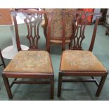 Pair of William IV Chippendale style mahogany framed side chairs, serpentine backrails and pierced