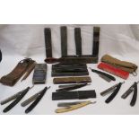 An assortment of vintage straight razors - including Durham Duplex Razor No. 100 (boxed), two