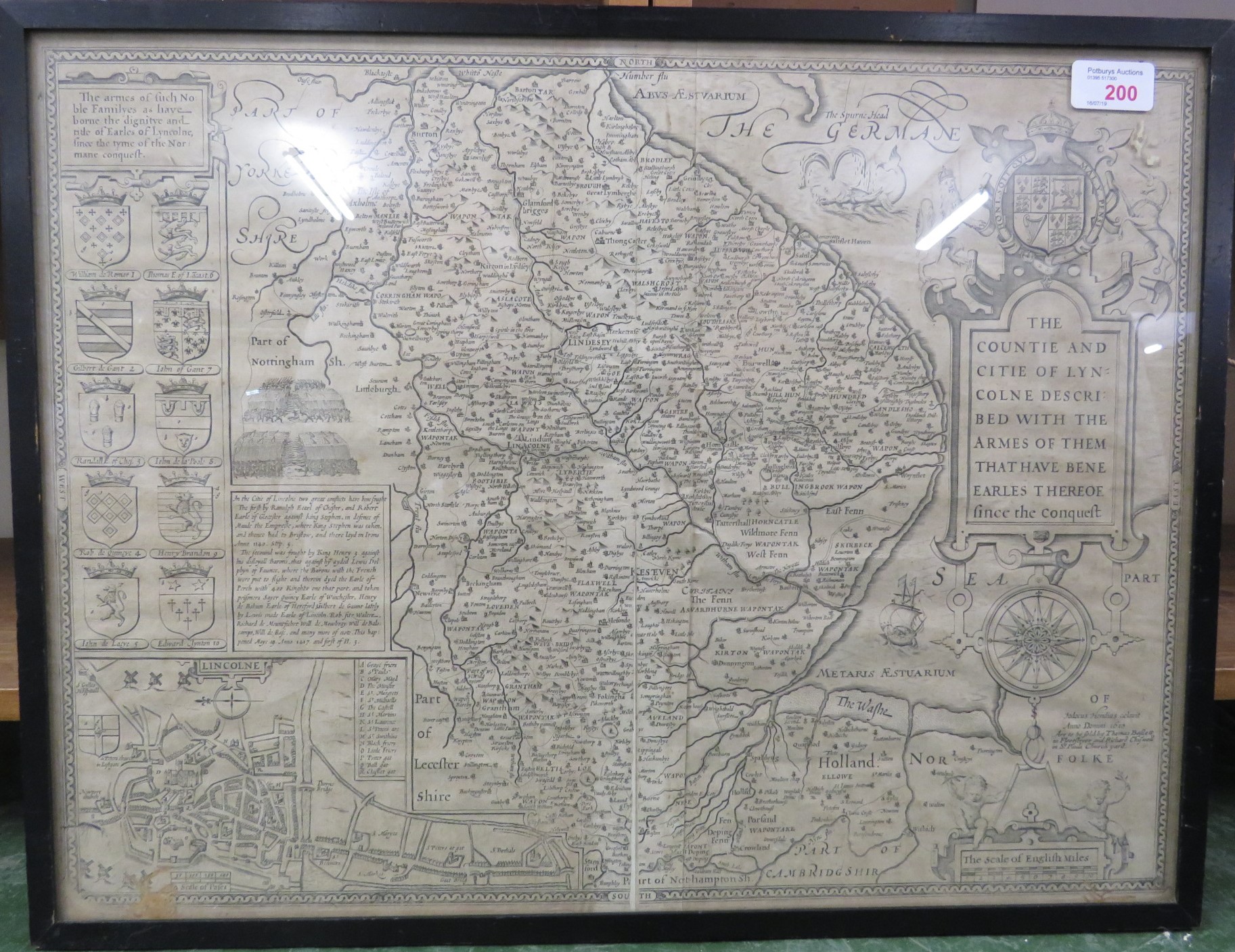 Jodocus Hondius - The Countie and Citie of Lyncolne described with the armes of them that have - Image 2 of 4