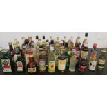 Assorted liqueur and spirits miniatures - "12" Ouzo (40%), Apple Eau de Vie (40%), Archer's Peach