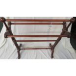 Victorian mahogany towel rail, spiral turned supports, turned stretcher and scrolled feet, (height