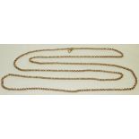 9 carat gold belcher neck chain, clasp stamped 9C, maker's stamp W.L, length about 142cm, 31g