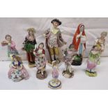 An assortment of ten German and other porcelain figures - (1) cherry seller girl, underglaze blue