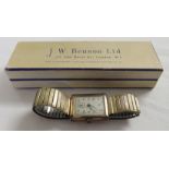 9 carat gold gentleman's mechanical wristwatch, rectangular dial, Arabic chapter and subsidiary