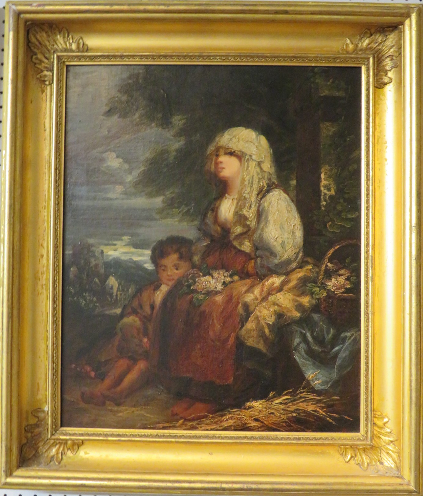 Blind woman and child, oil on canvas, (45cm x 37cm), indistinctly dated lower right 18?? [see - Image 2 of 5