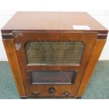 Marconi radio model no 557, serial no C/1 105069, mahogany Deco style casing, height 49cm width 42cm