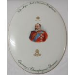 Royal Doulton Moet & Chandon Edward VII commemorative oval plaque, 35cm x 27cm, manufacturer's green