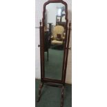 Bartholomew and Fletcher mahogany framed arched top cheval mirror, overall height 159cm, width of