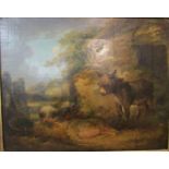 In the manner of George Morland - 'Ass and pigs', oil on canvas, signature and date 1790 centre left