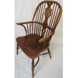 Oak and elm Windsor chair with crinoline stretcher and pierced baluster splat, height 103cm, width