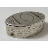 George III Samuel Pemberton silver pill box, oval with engraving, hinged lid, marks for