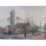 Ralph Hartley - industrial landscape with figures, watercolour, signed and dated 1965 lower right,