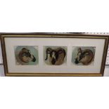 Oil on canvas studies of three rams heads, each 11 x 13, mounted and glazed in a gilt frame (overall