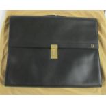 Dunhill black leather folio case with combination lock, overall dimensions about 33cm x 41cm, with