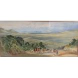 Cross Buchanan - horse, cart and figures on plain, watercolour, signed lower left, (19cm x 41cm),