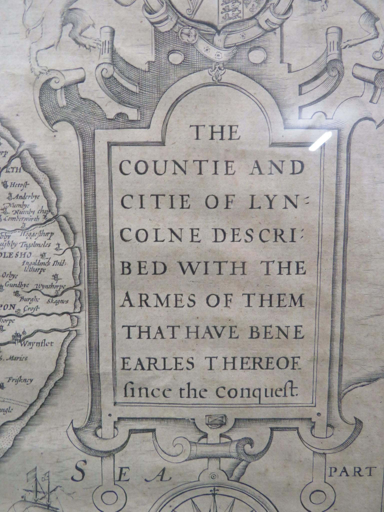 Jodocus Hondius - The Countie and Citie of Lyncolne described with the armes of them that have - Image 3 of 4