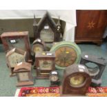 A mixed assortment of restoration project clocks and clock cases, all A/F: (1) mahogany veneer clock