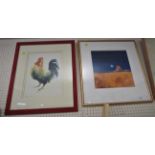 FRAMED AND GLAZED ENDORSED LIMITED EDITION PRINT OF COCKEREL 79 / 500 AND ONE OTHER FRAMED LIMITED